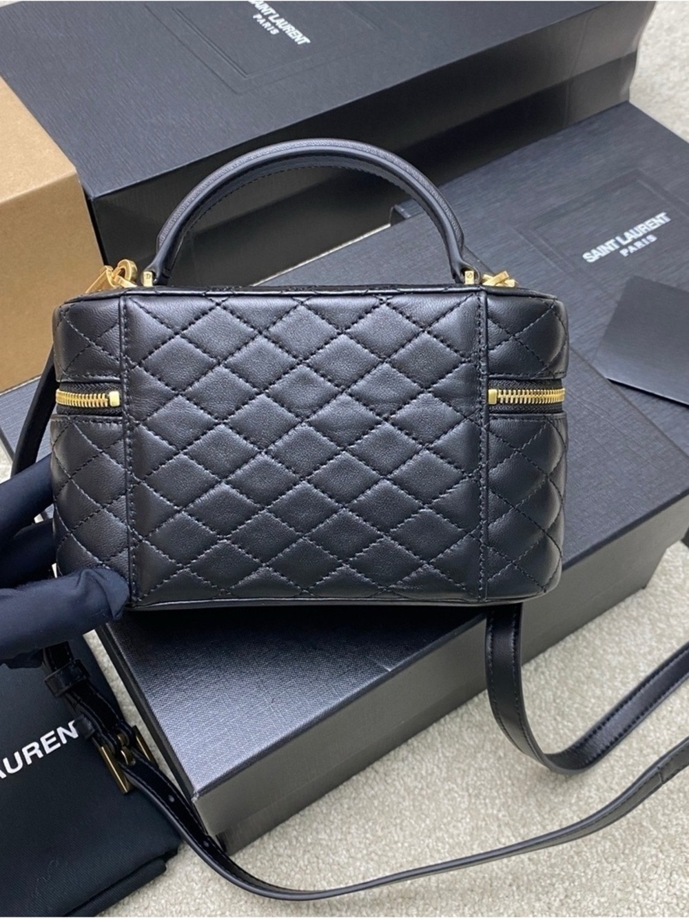 Saint Laurent Black Quilted Leather Mini Vanity Bag with Gold Hardware - Picture 2 of 9